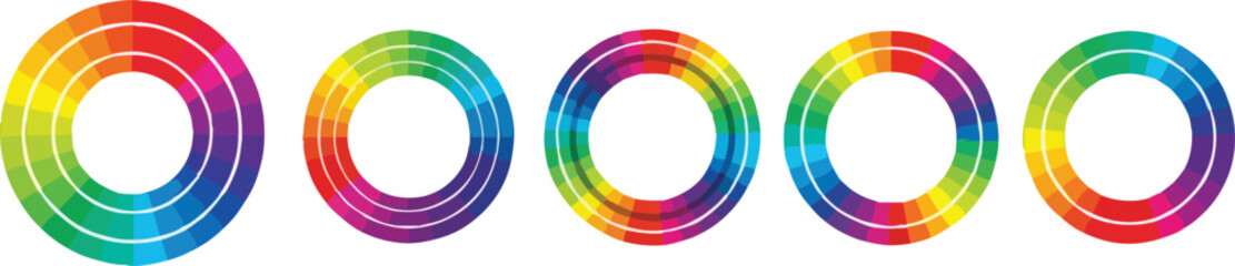 Vibrant color wheels showcase spectrum diversity, perfect for design inspiration