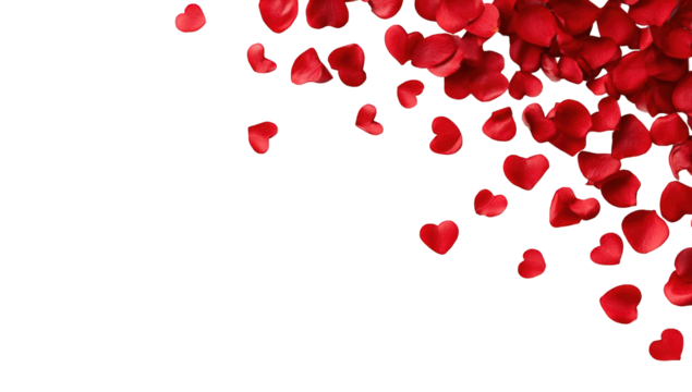 Red rose petals cascading against a black background - Powered by Adobe