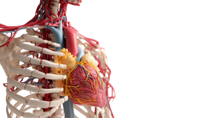 Anatomical illustration of human torso with heart and blood vessels