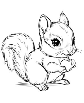 Coloring for children and adults, coloring of the animal world, squirrel.
