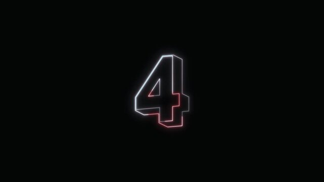  Numbers 4 Neon Text Seamless Loop 4K with Black Background Animated Promotional Typography for Video Editing