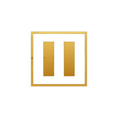 A minimalistic golden pause button vector enclosed in a square frame, representing media control and simplicity