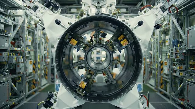 Detailed Gimbal Test Facility Showing Reusable Engine Components and Mechanical Design for Aerospace Engineering and Space Exploration Technology in a Metallic Color Palette