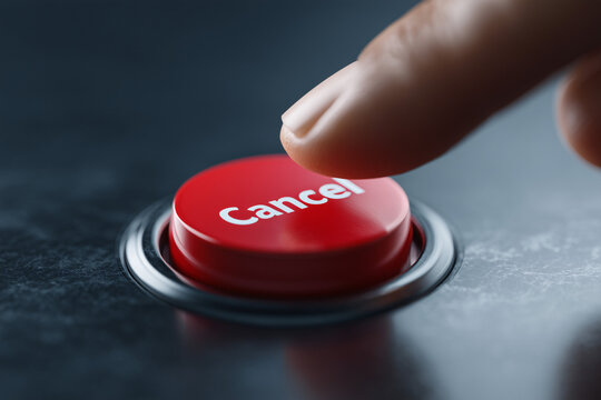Finger pressing a red Cancel button
