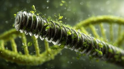 Fusion of Technology and Nature: DNA Helix Emerging from Metal Thread