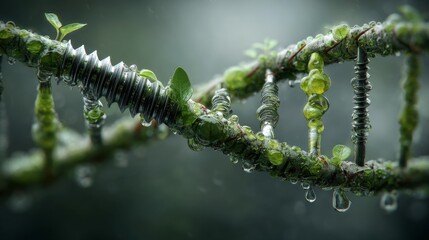 Scientific Poetry: Metal Screw Thread Blending with Living DNA Vines