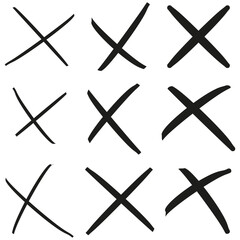 Hand drawn cross marks. Rough texture symbol. Simple vector illustration. Creative graphic element.