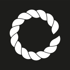 Rope circular border. White circle frame. Nautical graphic element. Vector twist design.