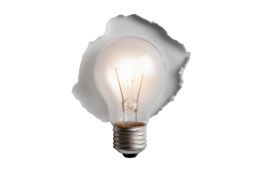 Illuminated lightbulb with torn paper effect