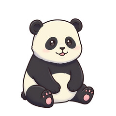 Naklejka premium Cute Cartoon Panda Sitting with Happy Expression in White and Black Fur
