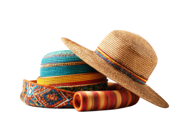 Colorful straw hats and accessories