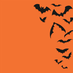 Halloween banner, poster with bats on the orange background. Template vector Illustration.
