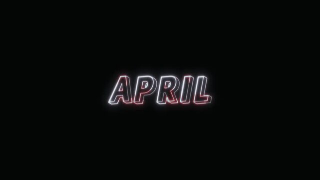  April Neon Text Seamless Loop 4K with Black Background Animated Promotional Typography for Video Editing