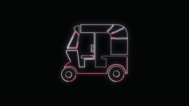  Auto Rickshaw Icon Neon Seamless Loop 4K with Black Background Animated Promotional Typography for Video Editing
