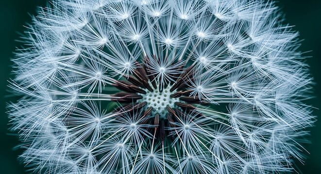 Close-up macro shot of a dandelion seed head glowing with light