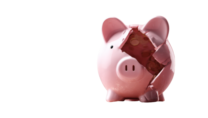 Broken piggy bank.  Empty savings