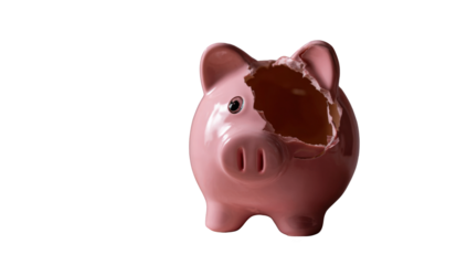 Pink piggy bank with a large hole