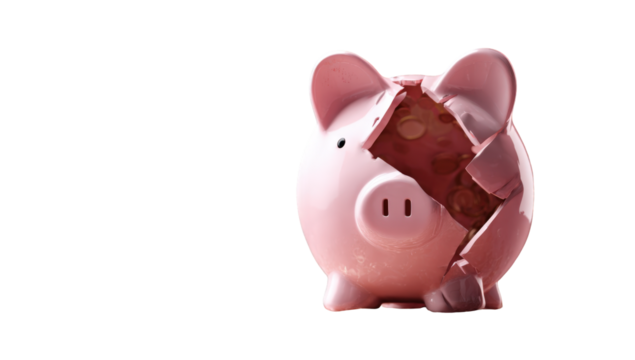 Broken piggy bank.  Empty savings