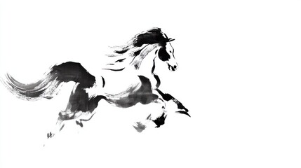 Chinese Ink Painting of Galloping Horse for New Year