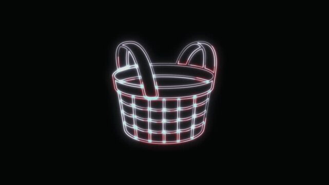  Basket Icon Neon Seamless Loop 4K with Black Background Animated Promotional Typography for Video Editing