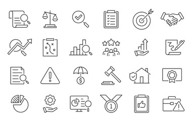 Assessment web icon in line style. Calculator, check mark, auditing, inspection, investment, calculation, analytics, collection. Vector illustration.