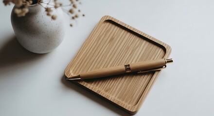 Elegant notebook and pen resting on a surface with subtle lighting