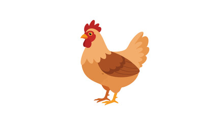 Charming cartoon hen with bright plumage, depicted in a simplistic yet expressive style for children's illustrations and educational materials