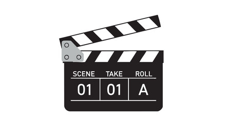 Fototapeta premium Classic movie clapperboard open against a pristine white backdrop, symbolizing filmmaking and cinematic industry production