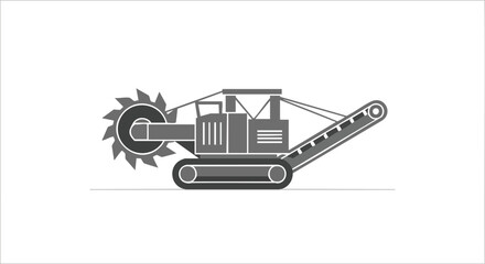 Geometric simplicity industrial construction machine icon design on a clean white backdrop showcasing precision machinery equipment for engineering