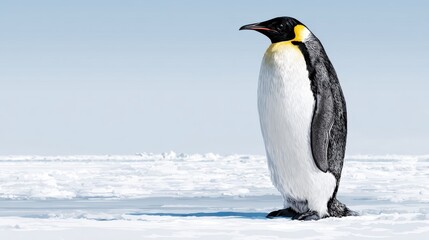 Fototapeta premium Majestic Emperor Penguin Standing Alone on Snowy Ice Landscape