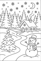 Coloring page for kids and adults, snowman.