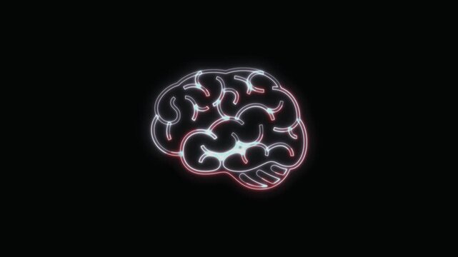  Brain Icon Neon Seamless Loop 4K with Black Background Animated Promotional Typography for Video Editing