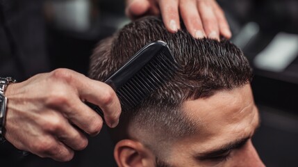 Barber styles hair in a modern salon during a busy afternoon, showcasing precision and technique