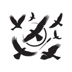 birds flying vector silhouette clip art logo design illustration. birds group flying icon collections.