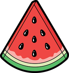 Vector vector art of slice of watermelon with black seeds transparent background