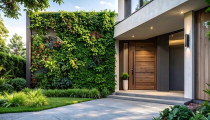 Modern home exterior with lush vertical garden