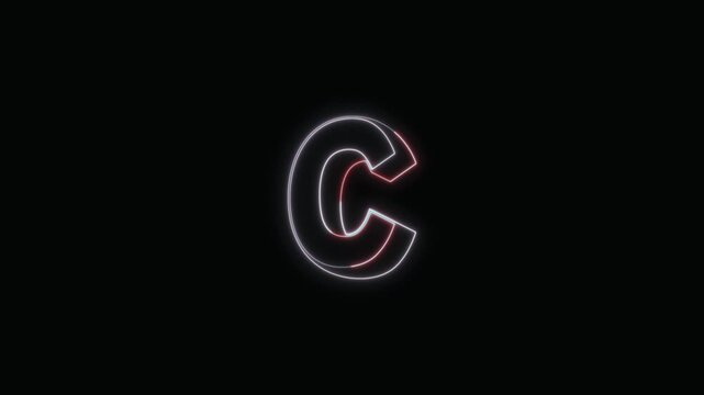  Alphabet C Neon Text Seamless Loop 4K with Black Background Animated Promotional Typography for Video Editing