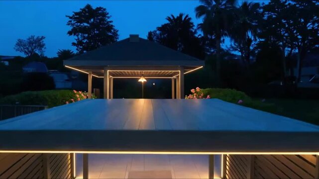 Pergola com ilumina&ccedil;&atilde;o noturna