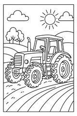 Coloring book for children, illustration of a tractor close-up.
