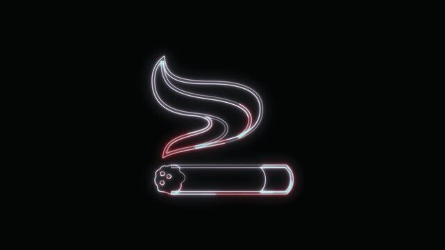  Cigarette Icon Neon Seamless Loop 4K with Black Background Animated Promotional Typography for Video Editing