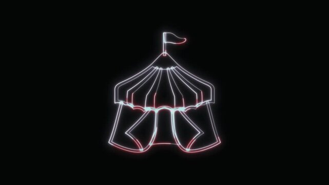  Circus Tent Icon Neon Seamless Loop 4K with Black Background Animated Promotional Typography for Video Editing