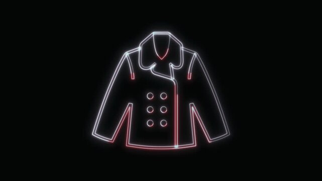  Coat Icon Neon Seamless Loop 4K with Black Background Animated Promotional Typography for Video Editing