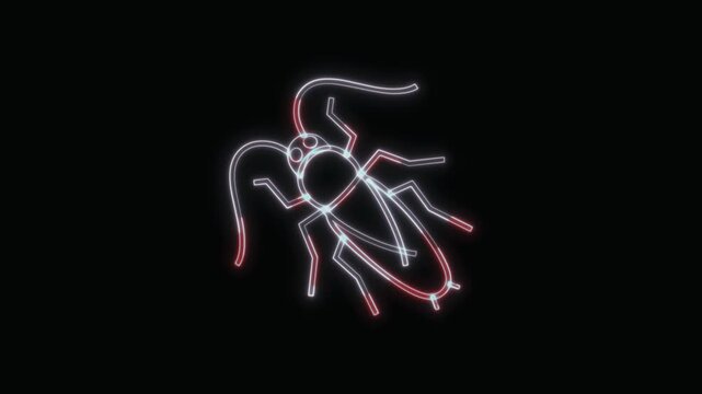  Cockroach Icon Neon Seamless Loop 4K with Black Background Animated Promotional Typography for Video Editing