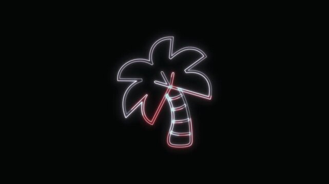  Coconut Tree Icon Neon Seamless Loop 4K with Black Background Animated Promotional Typography for Video Editing