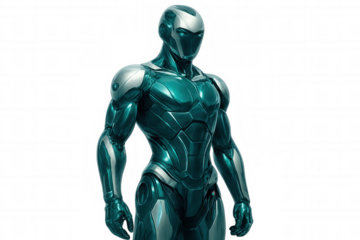 Metallic robot standing with transparent background, showcasing futuristic design and advanced technology