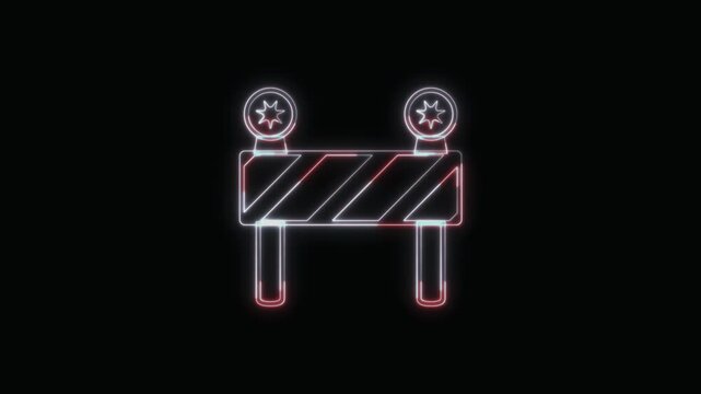  Construction Barrier Icon Neon Seamless Loop 4K with Black Background Animated Promotional Typography for Video Editing