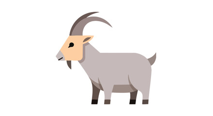 Stylized mountain goat illustration, isolated on a clean white backdrop, presenting a simplified animal character with sharp geometric shapes and