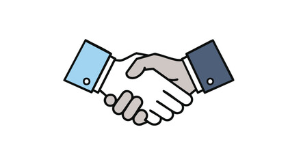 Handshake graphic symbolizing business partnership, cooperation, and professional agreement visualized in a simple line art style