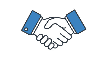 Illustration showcasing a handshake symbolizing partnership, agreement, or business deal, depicted with clean lines and a blue color scheme