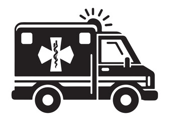 ambulance logo silhouette vector, ambulance silhouette vector illustration, emergency vehicle silhouette design, emergency ambulance service logo silhouette vector on white background.